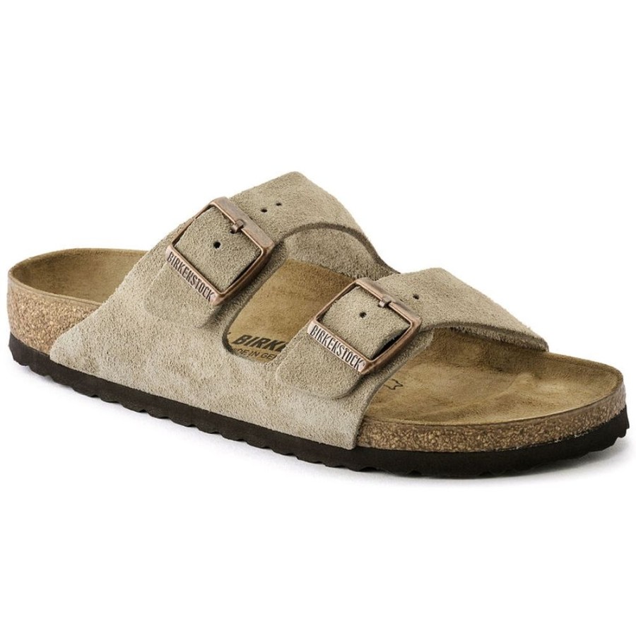 Fodtoj BIRKENSTOCK | Birkenstock Arizona Suede Leather Sandaler Narrow Fit Taupe