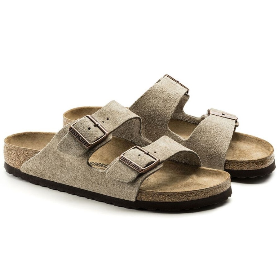 Fodtoj BIRKENSTOCK | Birkenstock Arizona Suede Leather Sandaler Narrow Fit Taupe