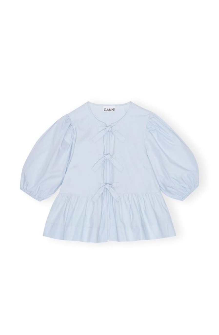 Toj GANNI | Ganni F9074 Light Blue Poplin Peplum Blouse