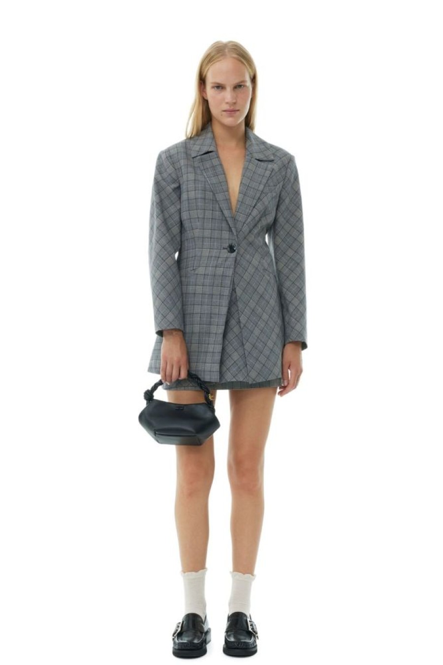 Toj GANNI | Ganni Checked Fitted Blazer Frost Gray