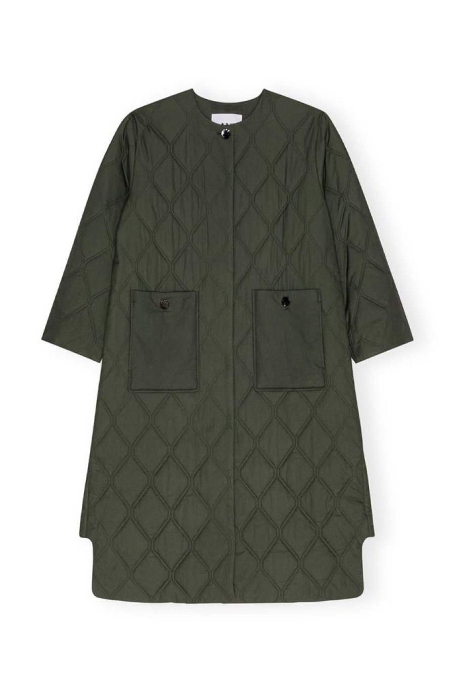 Toj GANNI | Ganni Quilted Long Coat Kombu Green