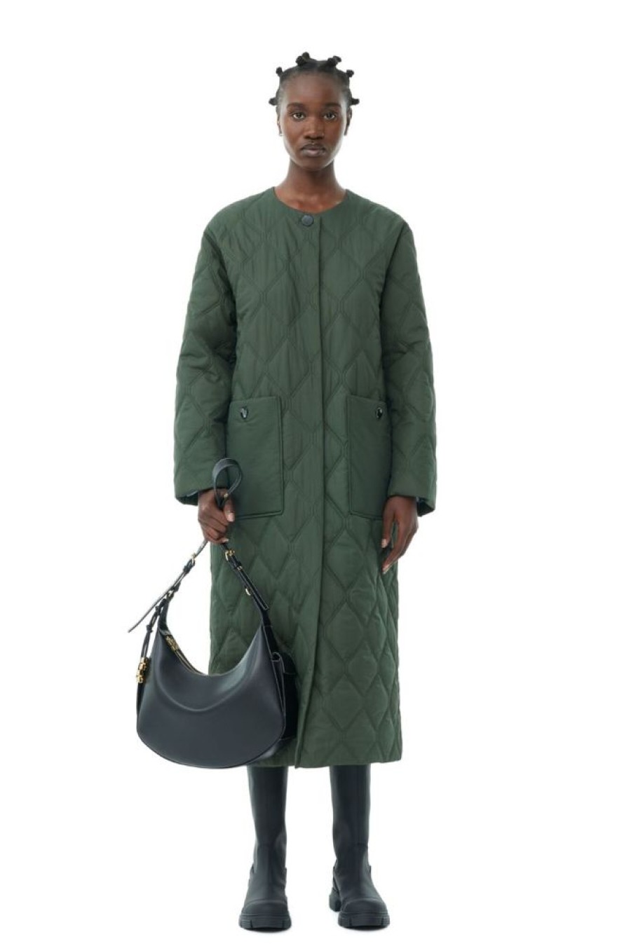 Toj GANNI | Ganni Quilted Long Coat Kombu Green