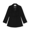 Toj GANNI | Ganni Textured Suiting Tie String Blazer Black