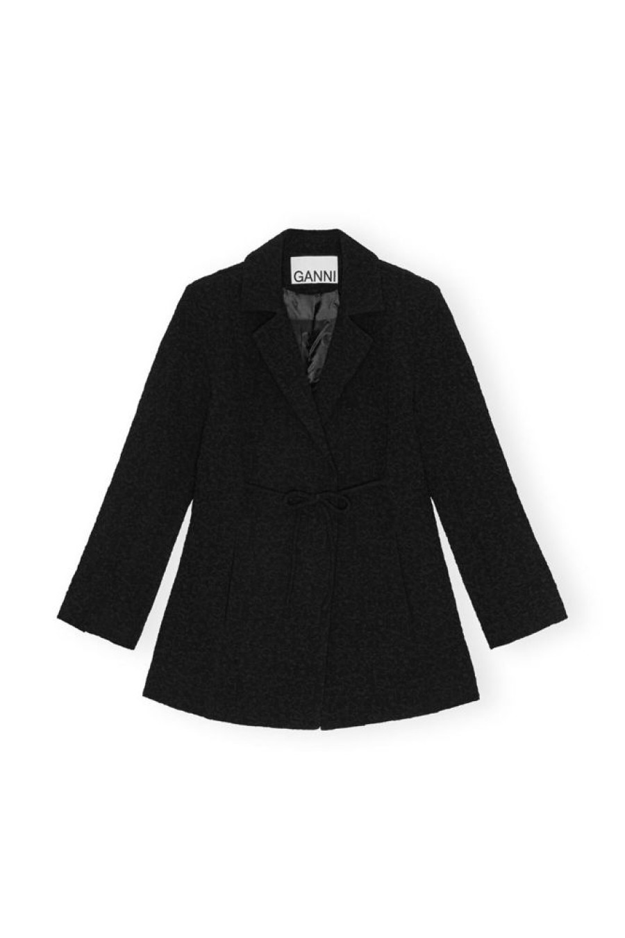 Toj GANNI | Ganni Textured Suiting Tie String Blazer Black