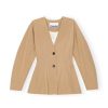 Toj GANNI | Ganni F8794 Beige Fitted Drapey Melange Blazer