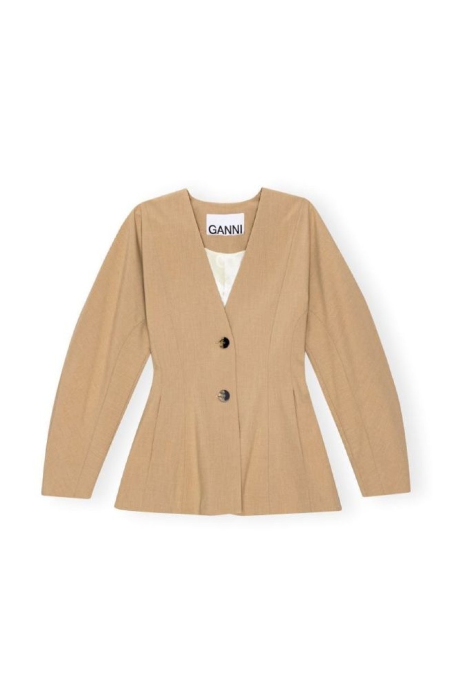 Toj GANNI | Ganni F8794 Beige Fitted Drapey Melange Blazer